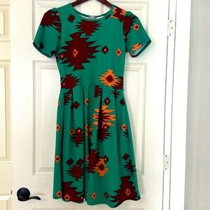 LULAROE Medium Amelia Dress with rare Aztec-like pattern in good used condition.